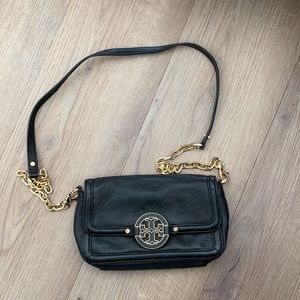 Small, black leather/gold chain Tory Burch bag